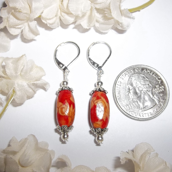 Earrings Wooden Red & Tan Bohemian Boho Set 4611 - Picture 5 of 6